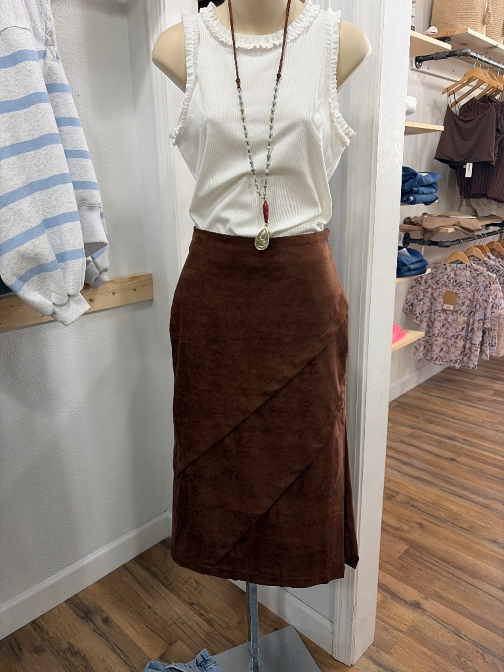 Faux Brown Suede Skirt